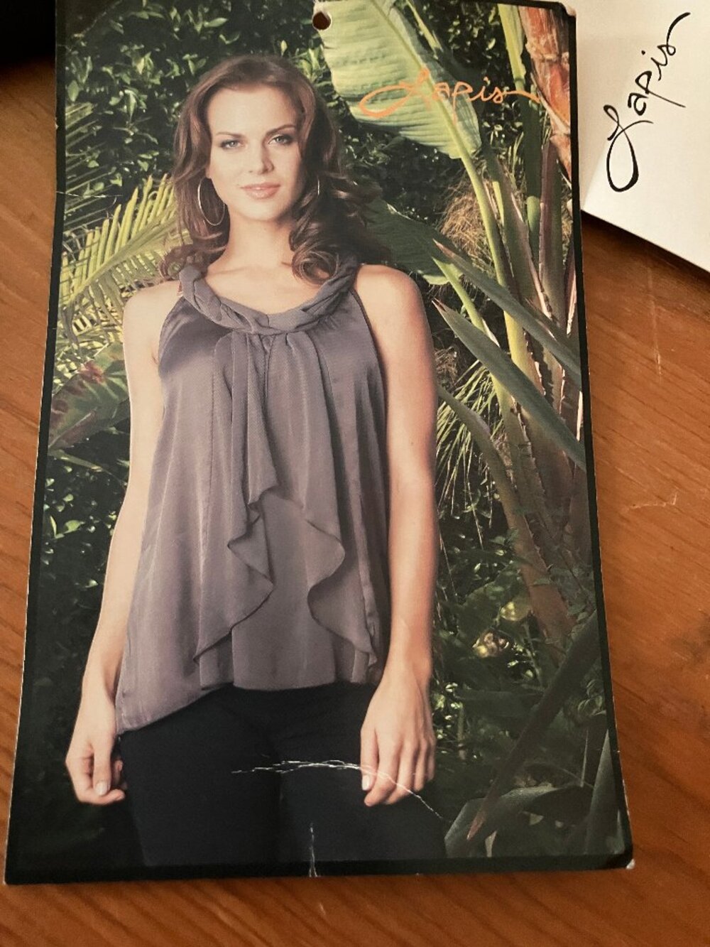 Anthropologie LAPIS  Black Sleeveless Blouse asymmetrical raffled hem tie-neck M